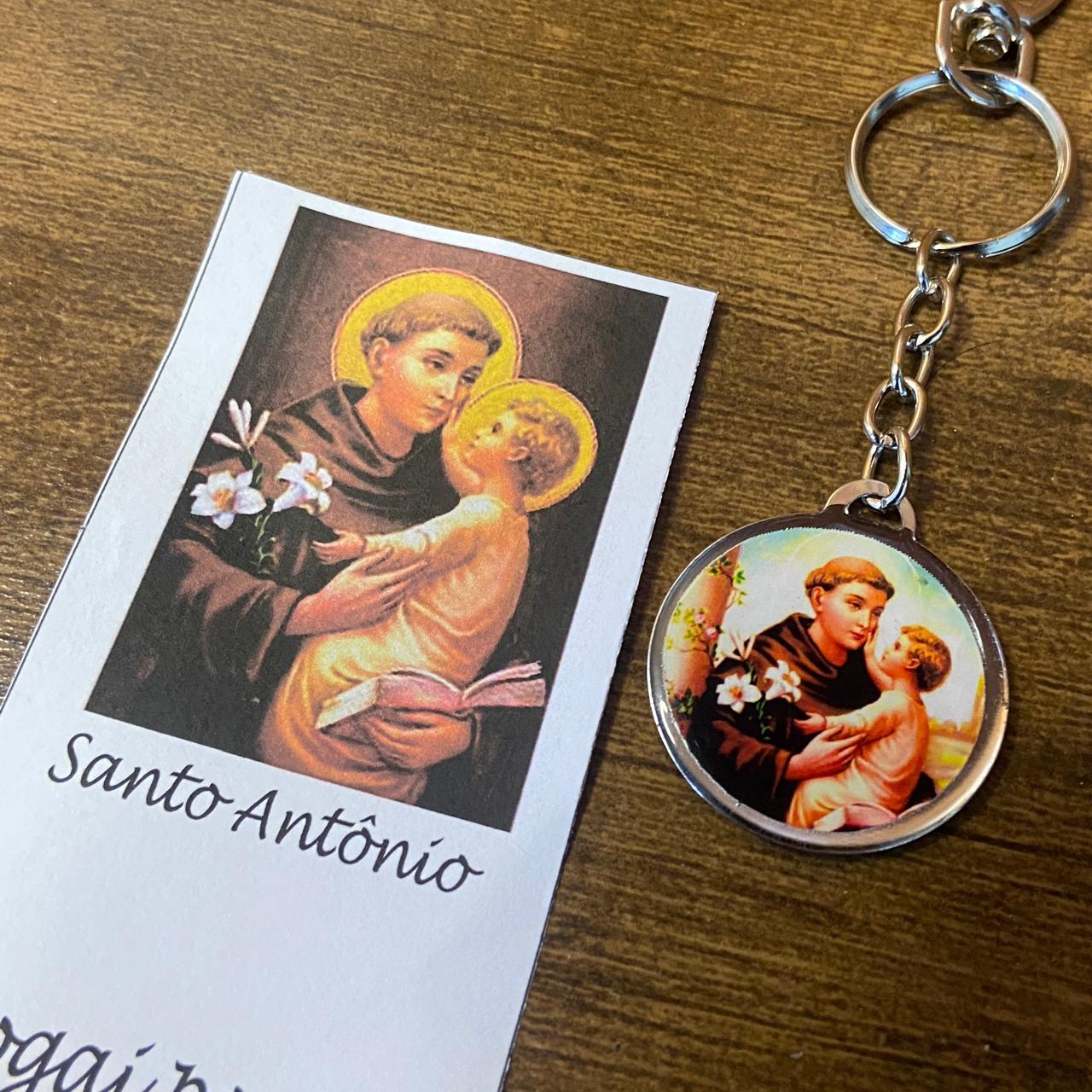 CHAVEIRO METAL DUPLA FACE COM MOSQUETE SANTO ANTÔNIO  (6 UNIDADES)
