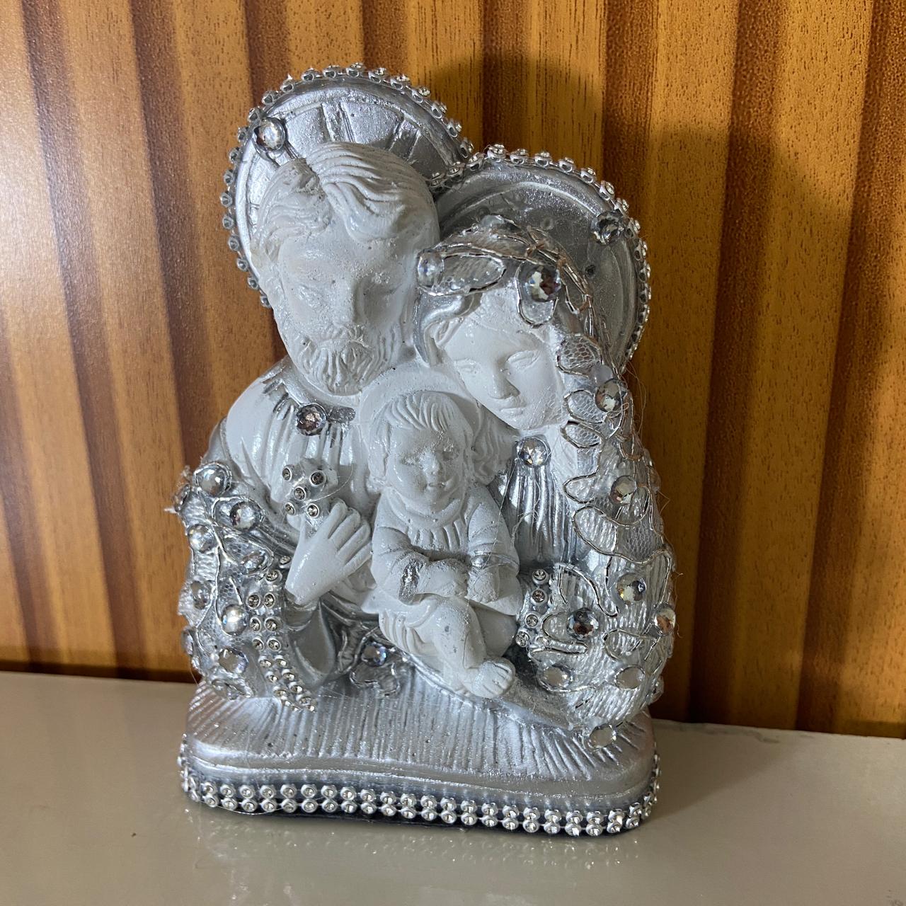 BUSTO DE GESSO SAGRADA FAMÍLIA DECOUPAGE PRATA 15CM (1 UNIDADE)