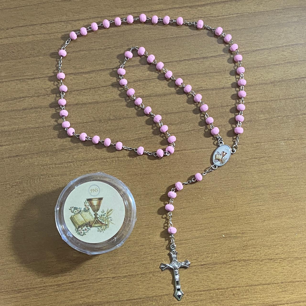 TERÇO DE MADEIRA ROSA EUCARISTIA 06MM (6 UNIDADES)