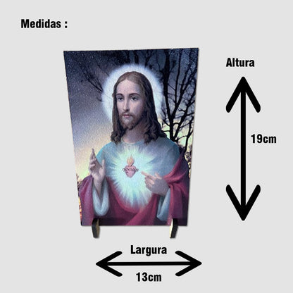PLAQUINHA DE MESA MDF RESINADO SAGRADO CORAÇÃO DE JESUS  19CM x 13CM  (1 UNIDADE)