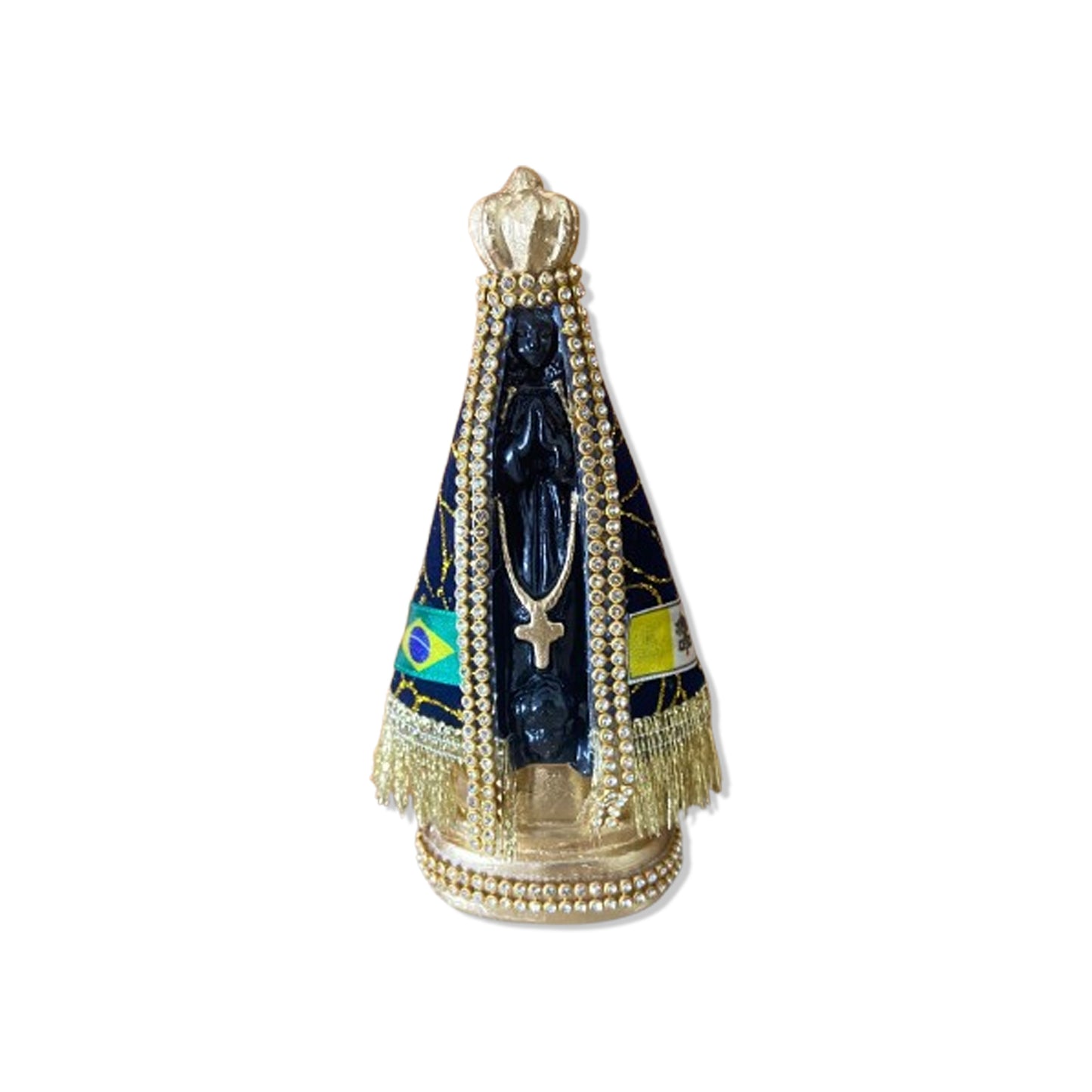 IMAGEM DE GESSO NOSSA SENHORA APARECIDA COM MANTO E STRASS 15CM (1 UNIDADE)