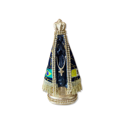 IMAGEM DE GESSO NOSSA SENHORA APARECIDA COM MANTO E STRASS 15CM (1 UNIDADE)