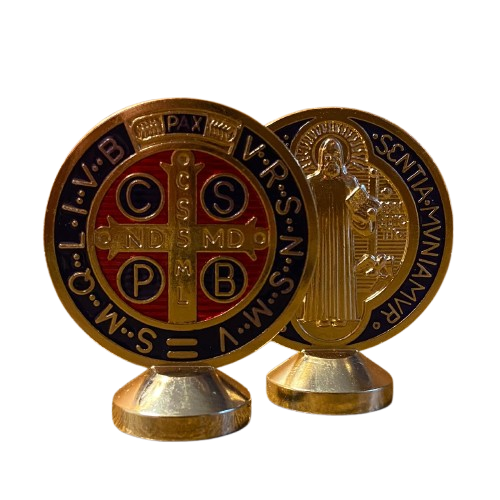 MEDALHÃO SÃO BENTO PARA CARRO DOURADO MOD2 (6 UNIDADES)