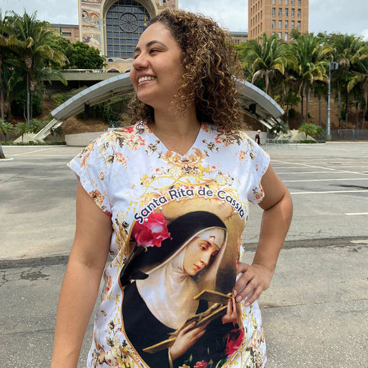 CAMISETA RELIGIOSA SANTA RITA DE CÁSSIA TAMANHO:M (1 UNIDADE)
