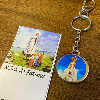 CHAVEIRO METAL DUPLA FACE COM MOSQUETE NOSSA SENHORA DE FÁTIMA (6 UNIDADES)
