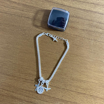 PULSEIRA PRATEADA NOSSA SENHORA DAS GRAÇAS COM STRASS (6 UNIDADES)