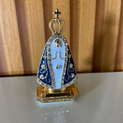 IMAGEM NOSSA SENHORA APARECIDA PARA CARRO COM STRASS BRANCO MOD4 (12 UNIDADES)