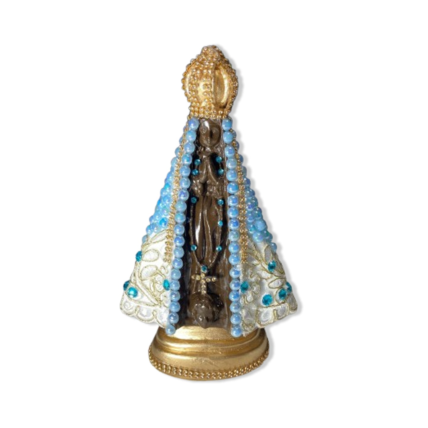 IMAGEM DE GESSO NOSSA SENHORA APARECIDA PÉROLA COM STRASS MOD03 23CM (1 UNIDADE)