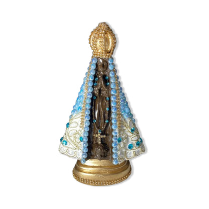 IMAGEM DE GESSO NOSSA SENHORA APARECIDA PÉROLA COM STRASS MOD03 23CM (1 UNIDADE)