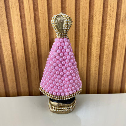 IMAGEM DE GESSO NOSSA SENHORA APARECIDA COM PÉROLA ROSA E STRASS 15CM (1 UNIDADE)