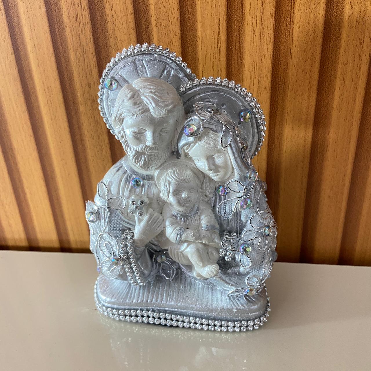 BUSTO DE GESSO SAGRADA FAMÍLIA DECOUPAGE PRATA 15CM MOD2 (1 UNIDADE)