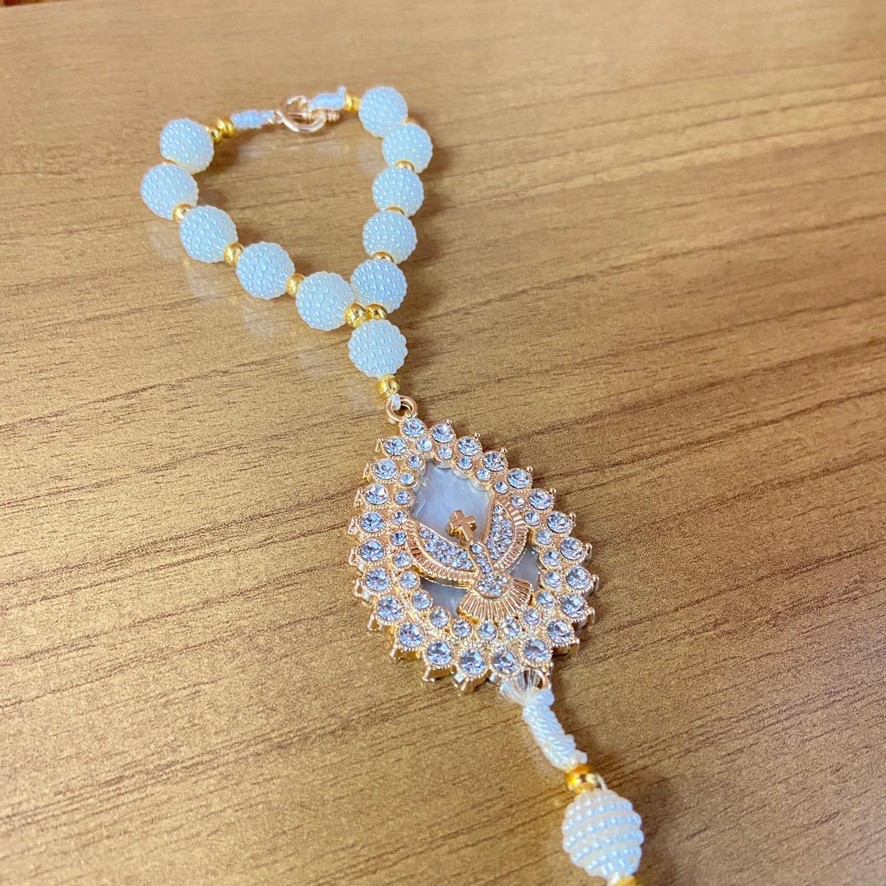 DEZENA PARA CARRO DIVINO ESPÍRITO SANTO AMORA BRANCA MOD1 10MM (3 UNIDADES)