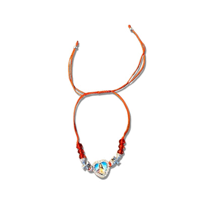 PULSEIRA REGULÁVEL CRISTAL VERMELHO COM MEDALHA RESINADA SAGRADO CORAÇÃO DE JESUS  ( 01 UNIDADE)