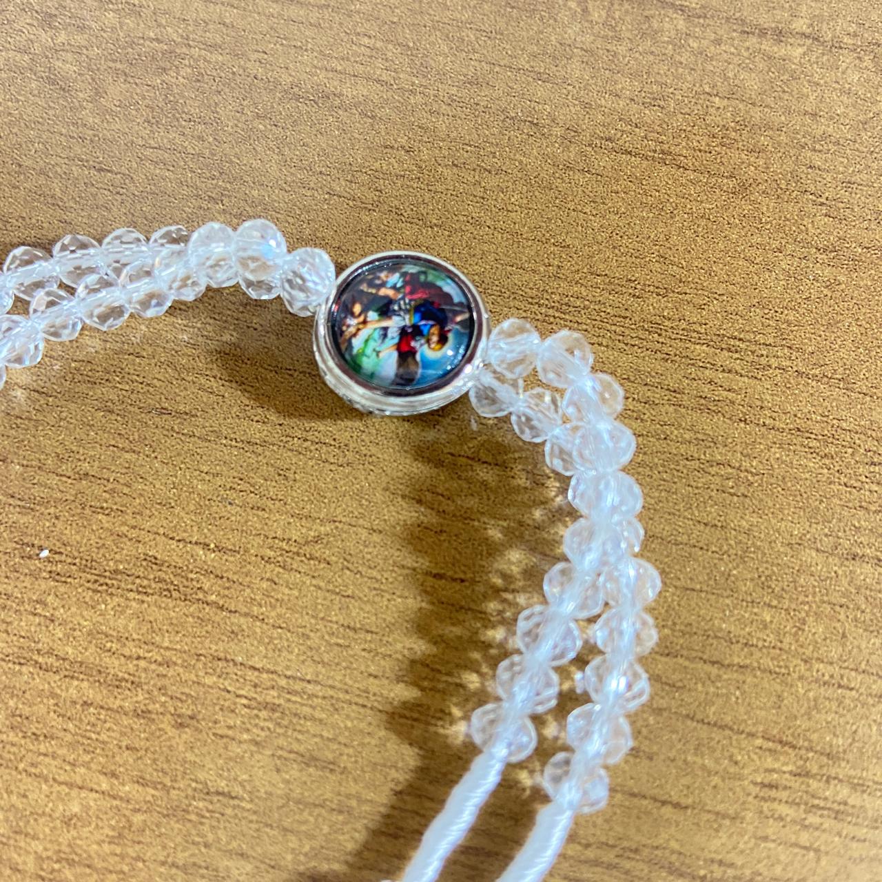TERÇO PULSEIRA CRISTAL TRANSPARENTE COM MEDALHA RESINADA SÃO MIGUEL ARCANJO  (3 UNIDADES)