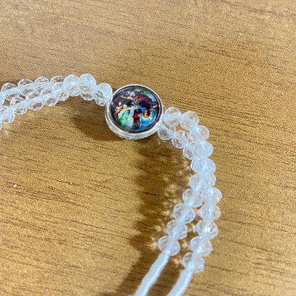 TERÇO PULSEIRA CRISTAL TRANSPARENTE COM MEDALHA RESINADA SÃO MIGUEL ARCANJO  (3 UNIDADES)