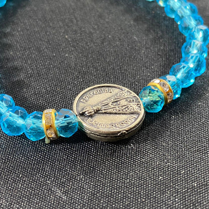 PULSEIRA CRISTAL NOSSA SENHORA APARECIDA AZUL CLARO MOD2 (6 UNIDADES)