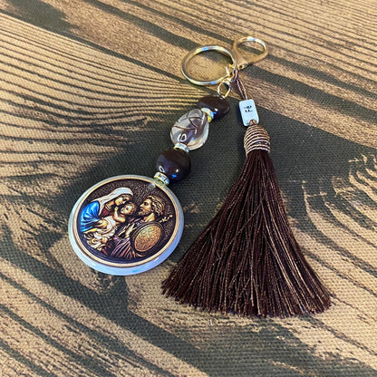 CHAVEIRO LUXO MEDALHA RESINADA SAGRADA FAMÍLIA MOD 2  (1 UNIDADE)