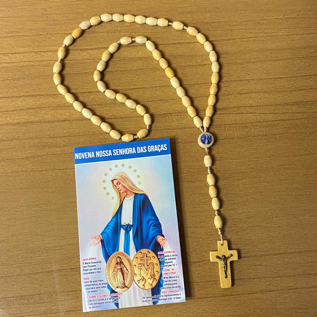 TERÇO DE MADEIRA NOSSA SENHORA DAS GRAÇAS MOD3 08MM (3 UNIDADES)