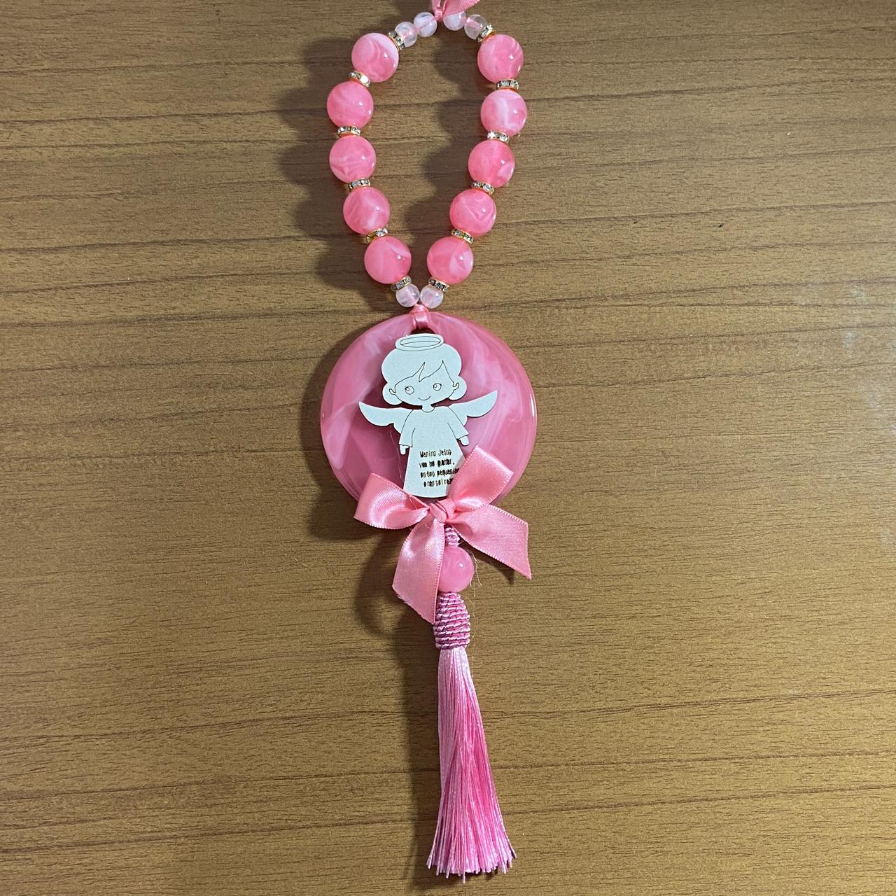 DEZENA PÉROLA MEDALHÃO DE RESINA ANJINHO ROSA 15MM (1 UNIDADE)
