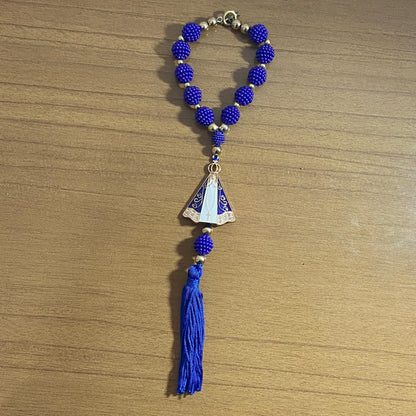 DEZENA PARA CARRO NOSSA SENHORA APARECIDA AMORA AZUL MOD3 14MM (3 UNIDADES)