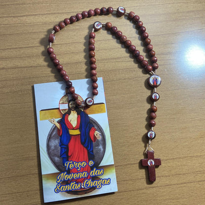 TERÇO DE MADEIRA SANTAS CHAGAS 7 MEDALHAS MOD2 08MM (3 UNIDADES)