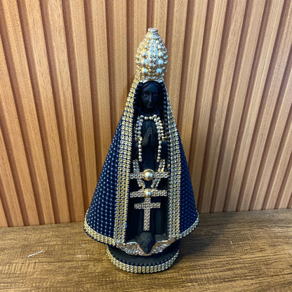 IMAGEM DE GESSO NOSSA SENHORA APARECIDA AZUL E DOURADA COM STRASS 19,5CM (1 UNIDADE)