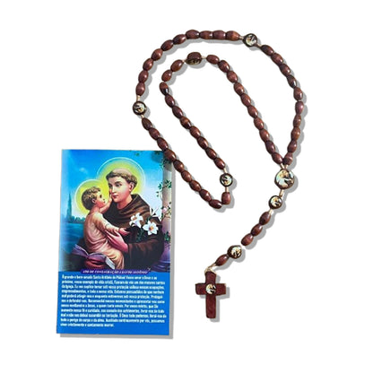 TERÇO DE MADEIRA SANTO ANTÔNIO 7 MEDALHAS 08MM MOD2 (3 UNIDADES)