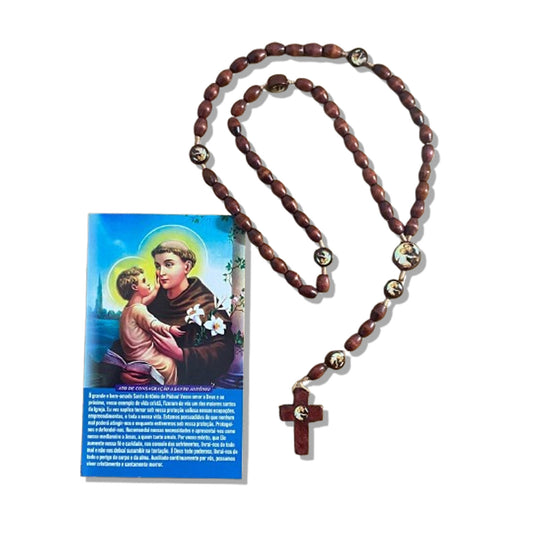 TERÇO DE MADEIRA SANTO ANTÔNIO 7 MEDALHAS 08MM MOD2 (3 UNIDADES)