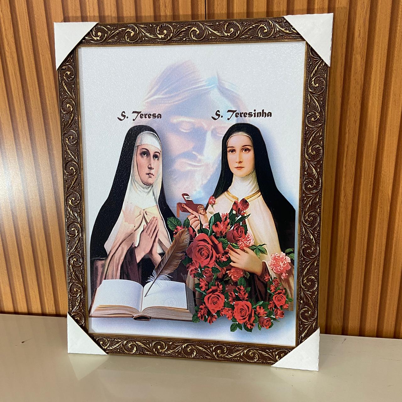 QUADRO COM MOLDURA RESINADO SANTA TERESINHA E SANTA TERESA D`ÁVILA MOD2 44CMX34CM (1 UNIDADE)