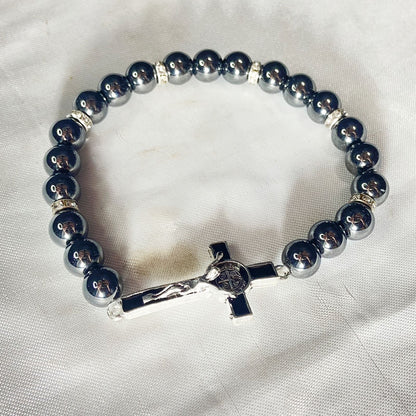 PULSEIRA HEMATITA CRUCIFIXO (12 UNIDADES)