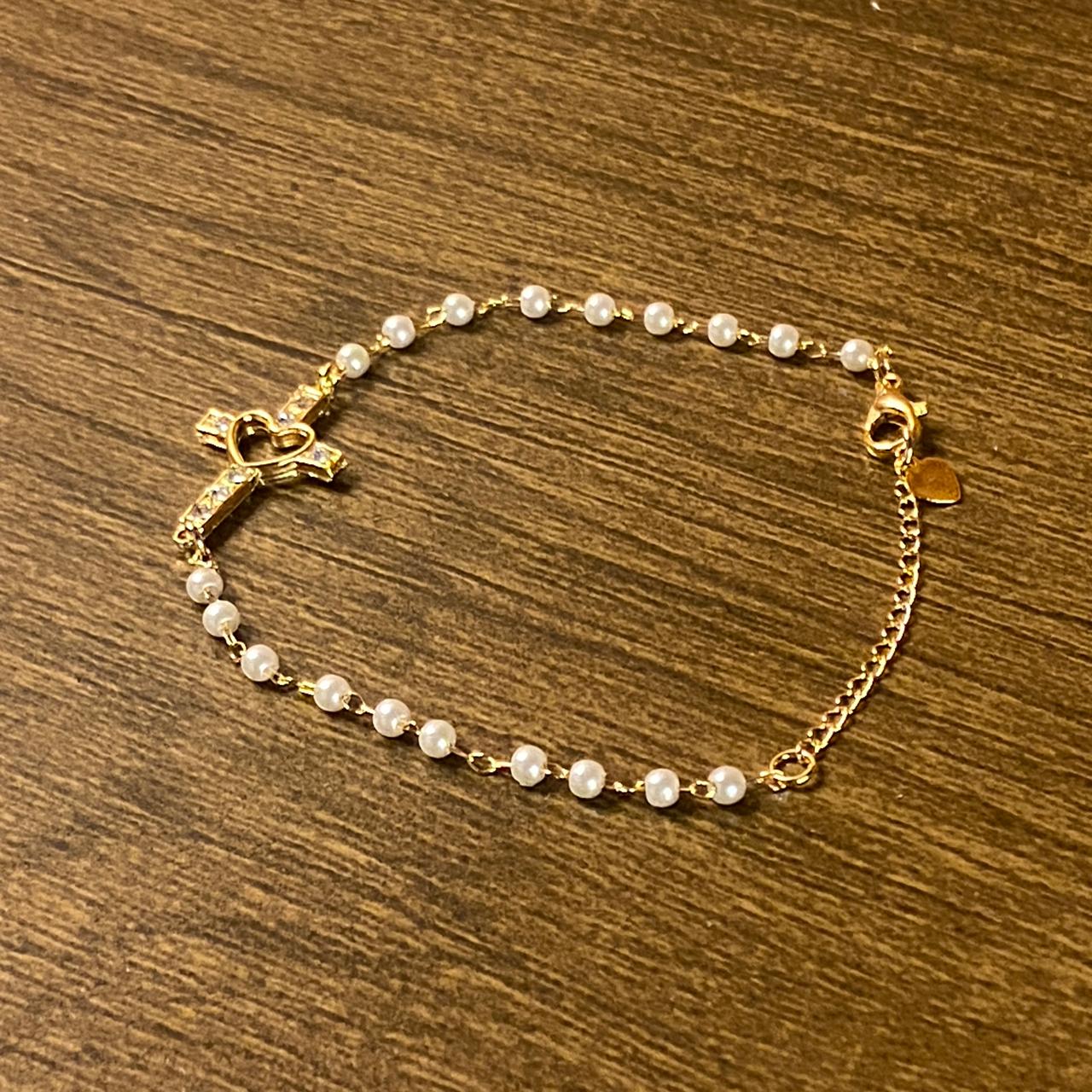 PULSEIRA DOURADA PÉROLA CRUZ COM STRASS  (3 UNIDADES)