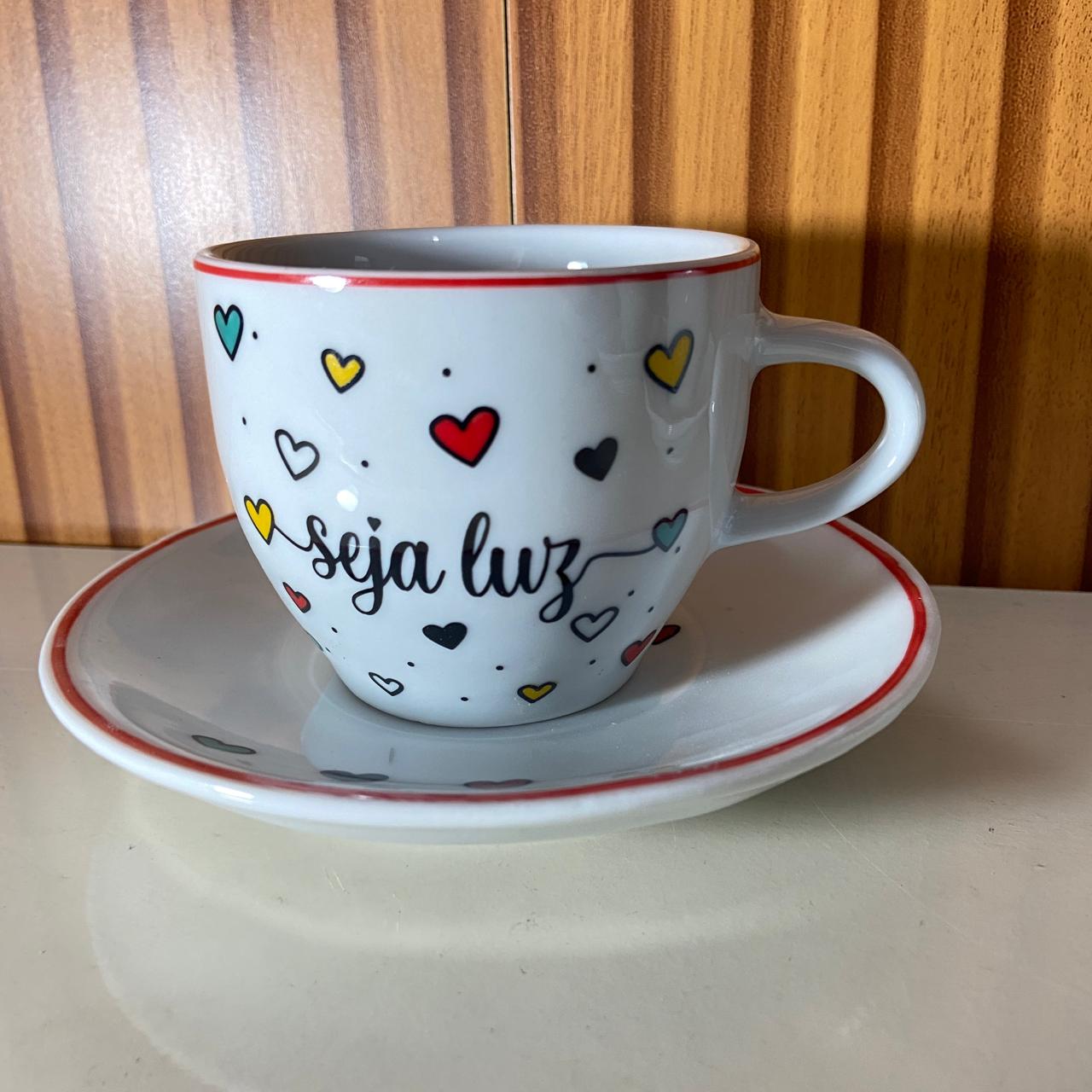 XÍCARA COM PIRES SEJA LUZ MOD2 200ML (1 UNIDADE)