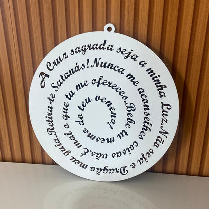 MANDALA MDF BRANCA ORAÇÃO DE SÃO BENTO 30CM (1 UNIDADE)