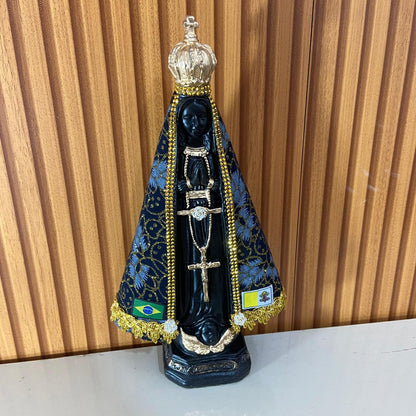 IMAGEM DE GESSO NOSSA SENHORA APARECIDA COM MANTO E STRASS 33CM  (1 UNIDADE)