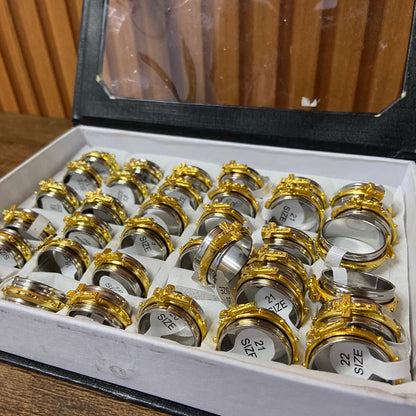 ANEL AÇO INOX COM CRUCIFIXO DOURADO  (36 UNIDADES)