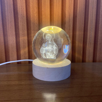 LUMINÁRIA LED BOLA DE VIDRO IMACULADO CORAÇÃO DE MARIA (1 UNIDADE)