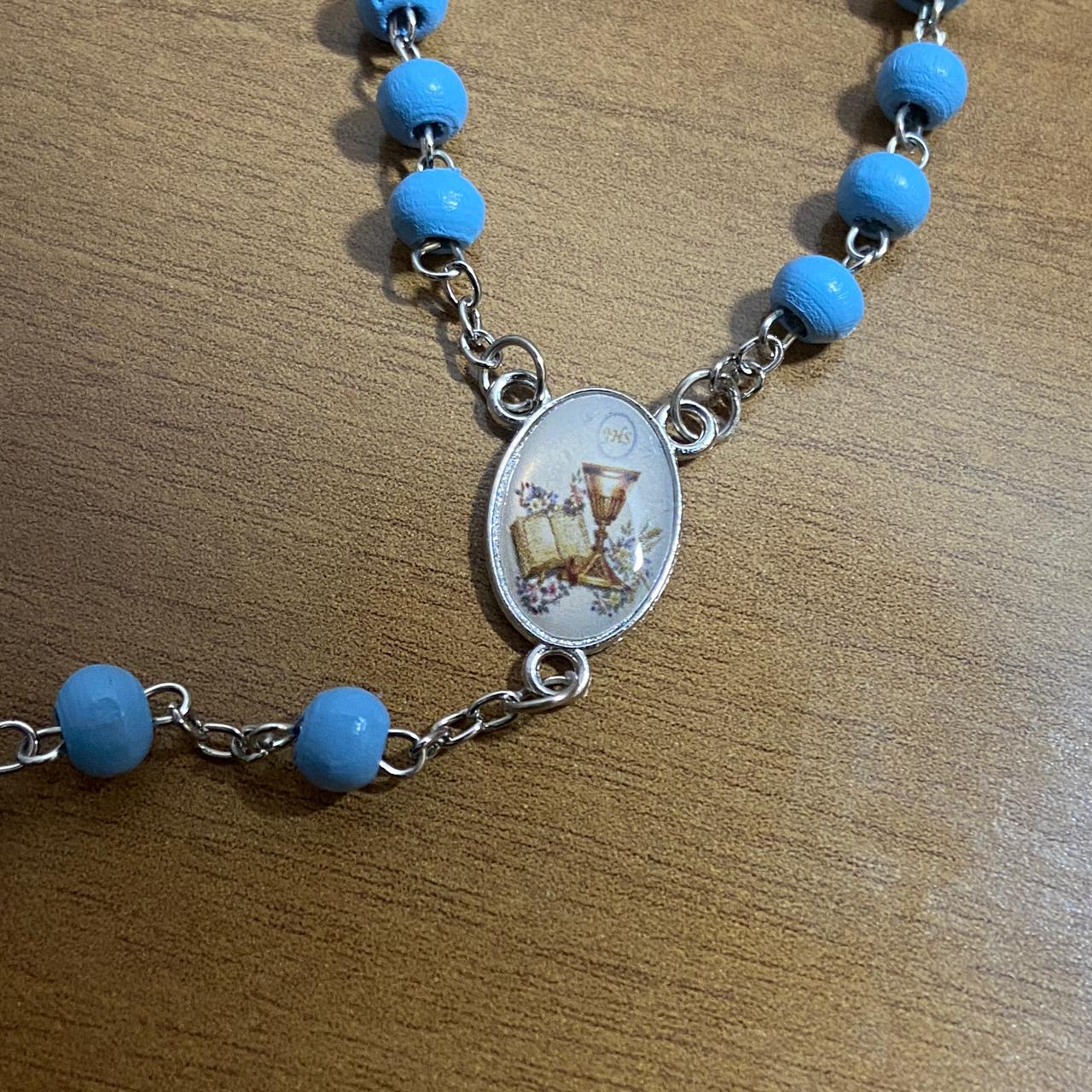 TERÇO DE MADEIRA AZUL EUCARISTIA 06MM (6 UNIDADES)