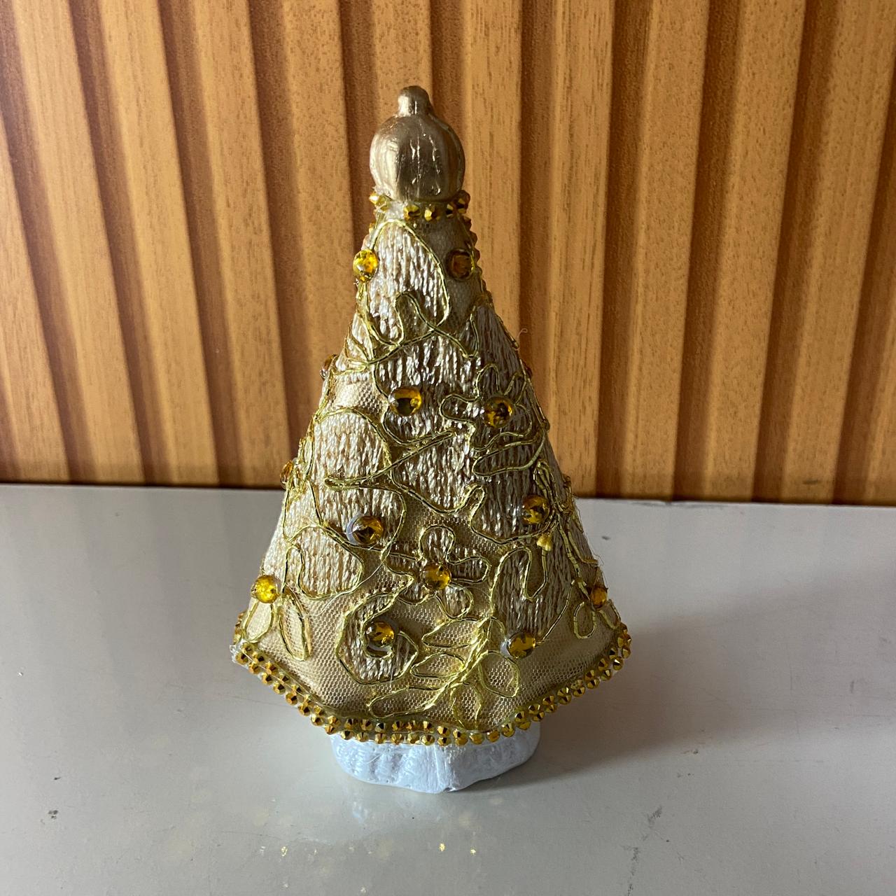 IMAGEM DE GESSO NOSSA SENHORA APARECIDA BRANCA DECOUPAGE DOURADO 15CM (1 UNIDADE)
