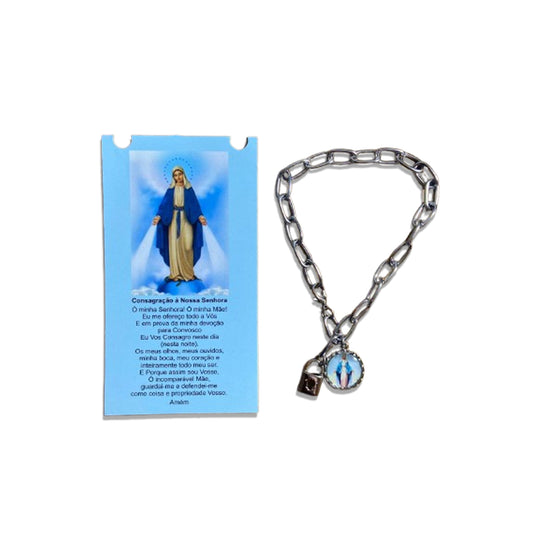 PULSEIRA CADEADO NOSSA SENHORA DAS GRAÇAS MEDALHA RESINADA NA CARTELA (3 UNIDADES)