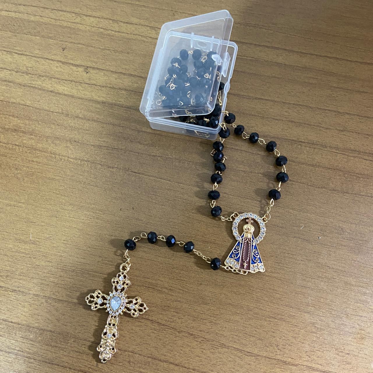 TERÇO DE NOIVA CRISTAL PRETO NOSSA SENHORA APARECIDA 06MM (1 UNIDADE)