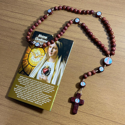 TERÇO DE MADEIRA NOSSA SENHORA DE FÁTIMA 7 MEDALHAS MOD2 08MM (3 UNIDADES)