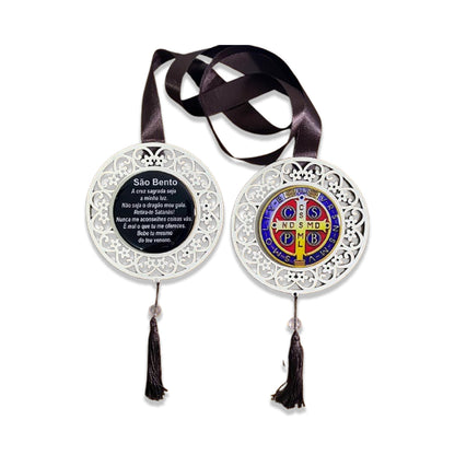 ESCAPULÁRIO DE PORTA BRANCO MEDALHA SÃO BENTO (1 UNIDADE)