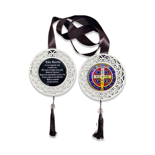 ESCAPULÁRIO DE PORTA BRANCO MEDALHA SÃO BENTO (1 UNIDADE)
