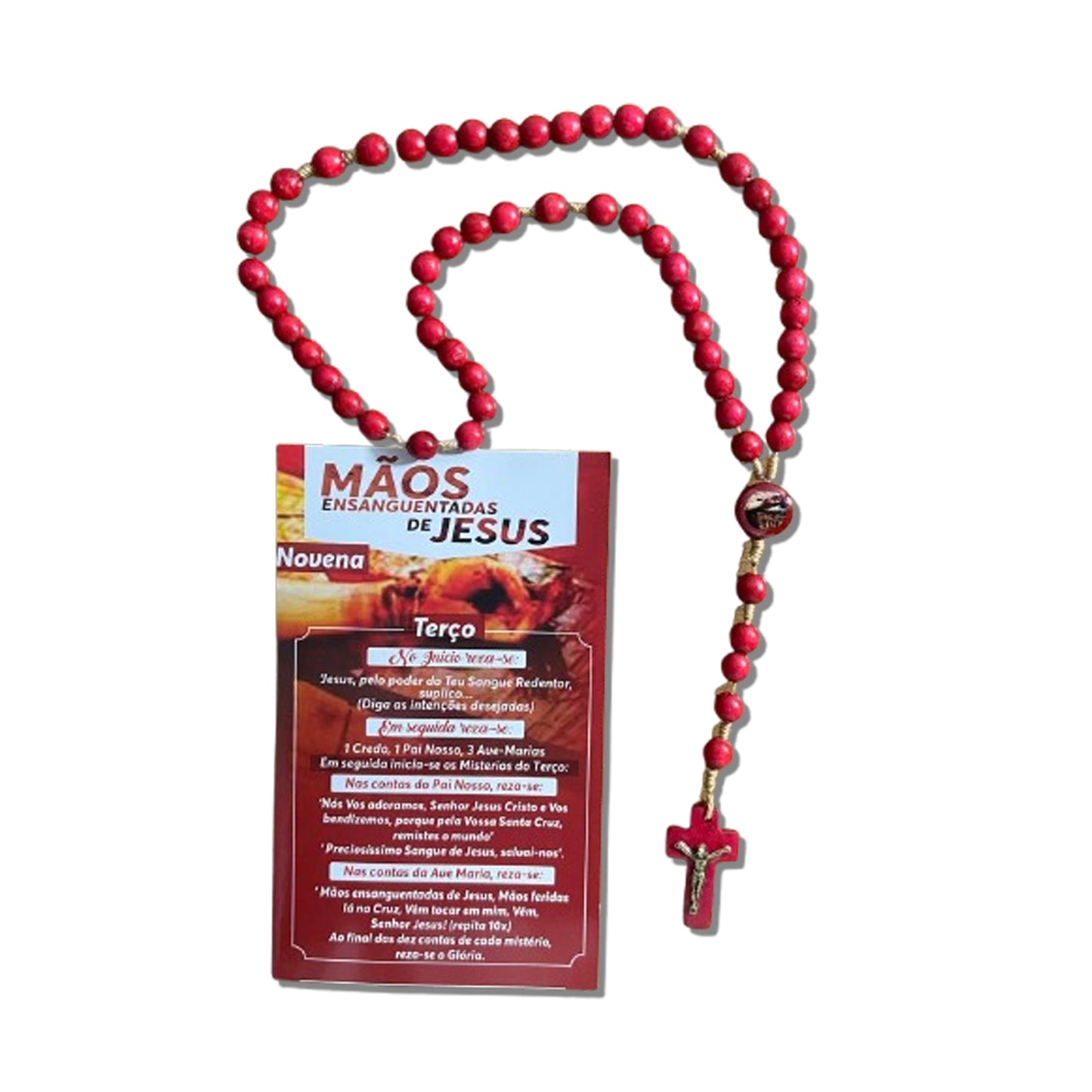 TERÇO DE MADEIRA MÃOS ENSANGUENTADAS DE JESUS 8MM (3 UNIDADES)