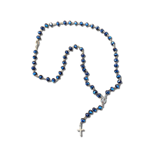 TERÇO CRISTAL NOSSA SENHORA APARECIDA AZUL PETRÓLEO 06MM  (3 UNIDADES)