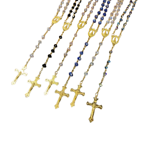 TERÇO CRISTAL NOSSA SENHORA APARECIDA CORES SORTIDAS 6MM  ( 6 UNIDADES)