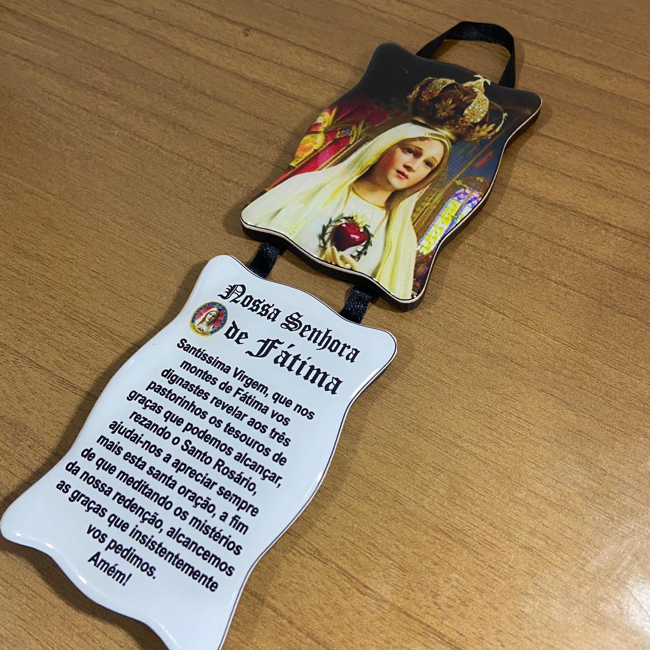 ADORNO DUPLO QUADRADO FITA NOSSA SENHORA DE FÁTIMA (1 UNIDADE)