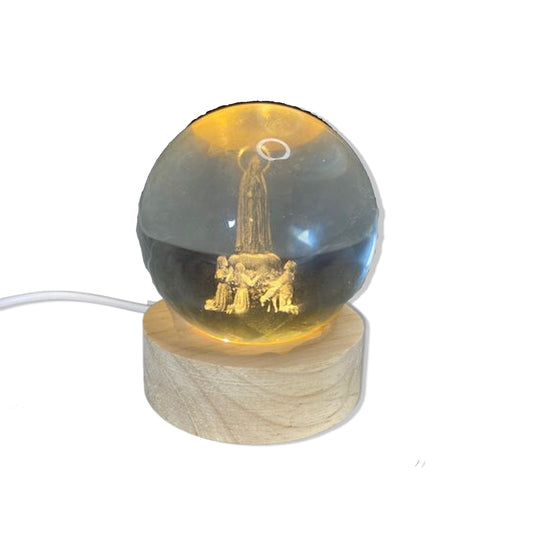LUMINÁRIA LED BOLA DE VIDRO NOSSA SENHORA DE FÁTIMA COM PASTORES (1 UNIDADE)