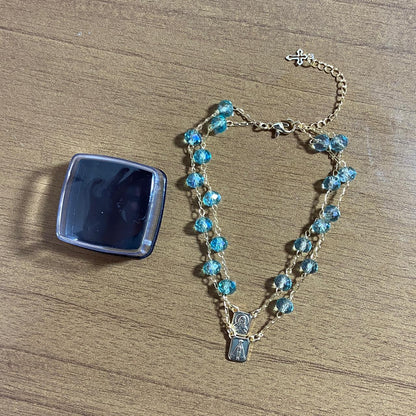 PULSEIRA ESCAPULARIO CRISTAL VERDE ÁGUA  (3 UNIDADES)