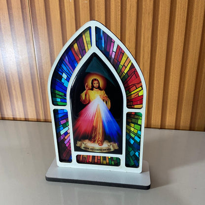 CAPELA MDF VITRAL JESUS MISERICORDIOSO 18CM (1 UNIDADE)